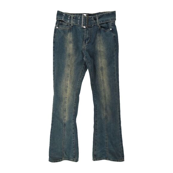 NWT Prettylittlething Women's Flare Y2K Vines Tinted Denim Sz 8 - Picture 1 of 5